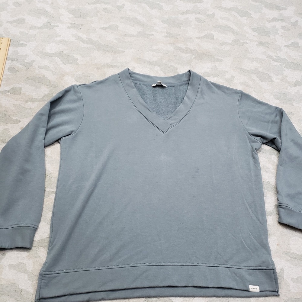 Orvis Sweatshirt Womens Large Green Pullover V-Neck Long Sleeve